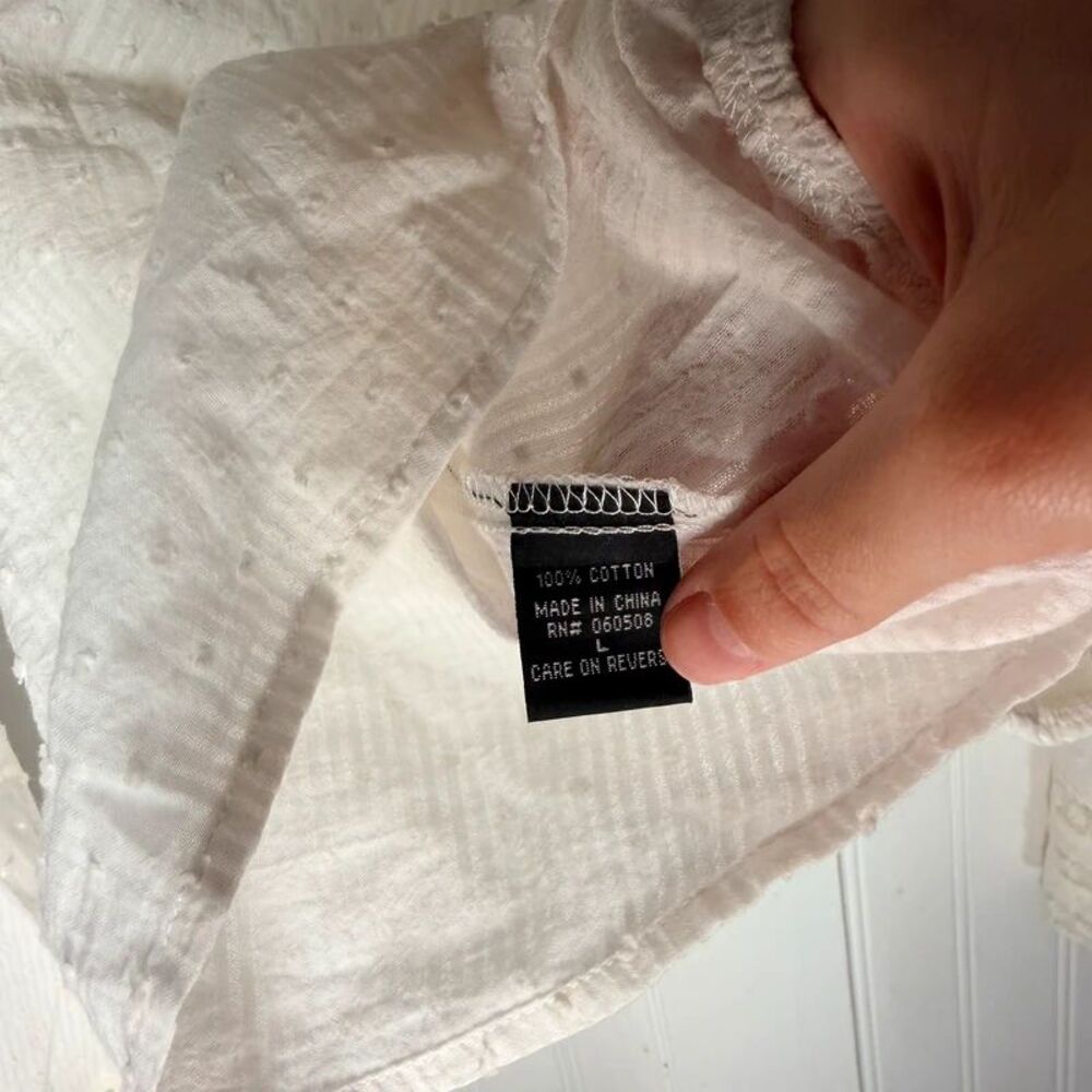 Angie Boho Blouse White 100% cotton sz L coastal flowy fairy bell sleeves crop - Picture 6 of 8